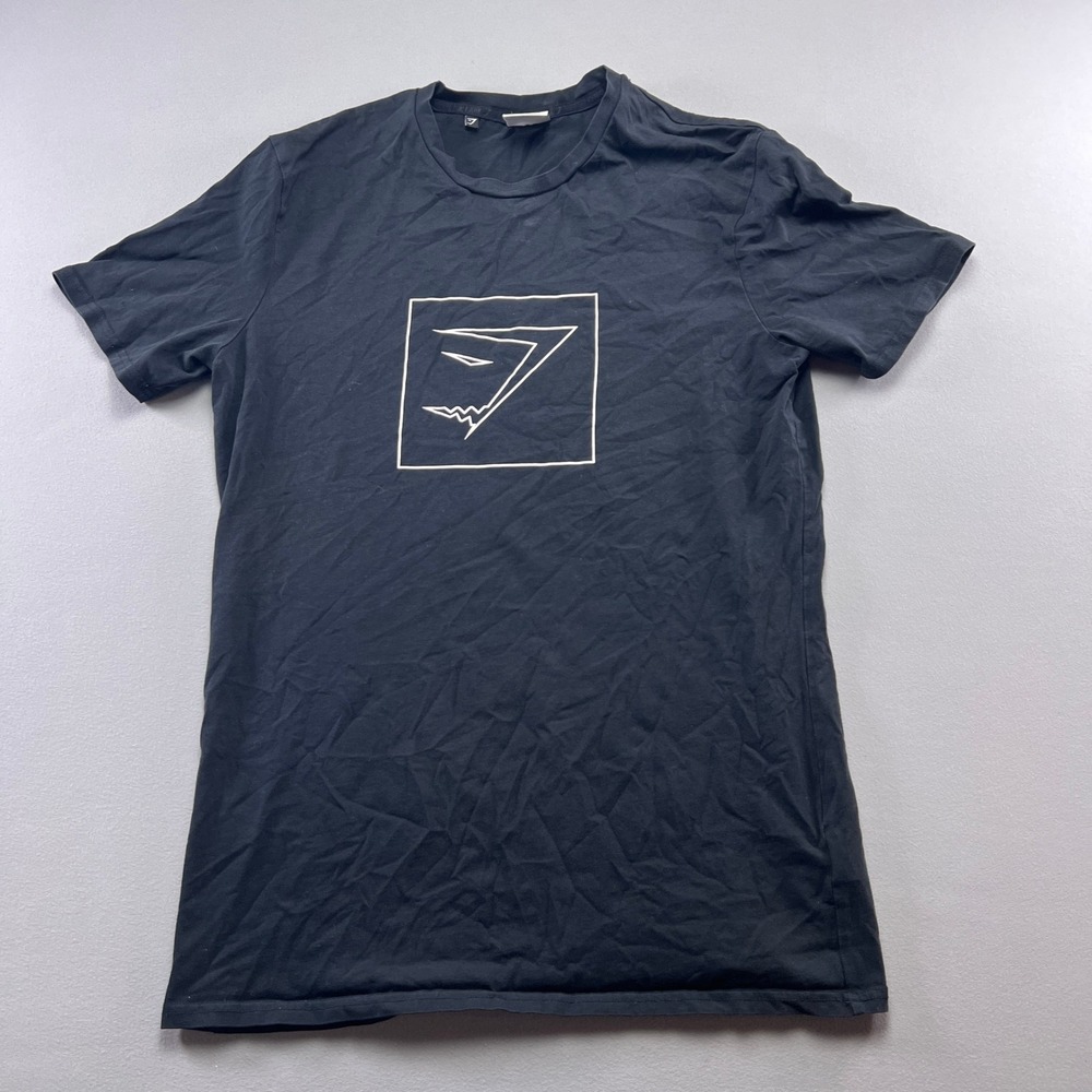 Gymshark Athletic T Shirt Mens Medium Black Square Box Logo Stretch Gym Workout
